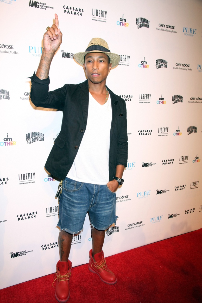 Pharrell Williams poses for photos and attends the 'Liberty Fairs Presents 10th Anniversary Of Pharrell Williams' Clothing Company' Billionaires Boys Club' With Appearance By Pharrell Williams at Pure Nightclub at Caesars Palace Hotel and Casino